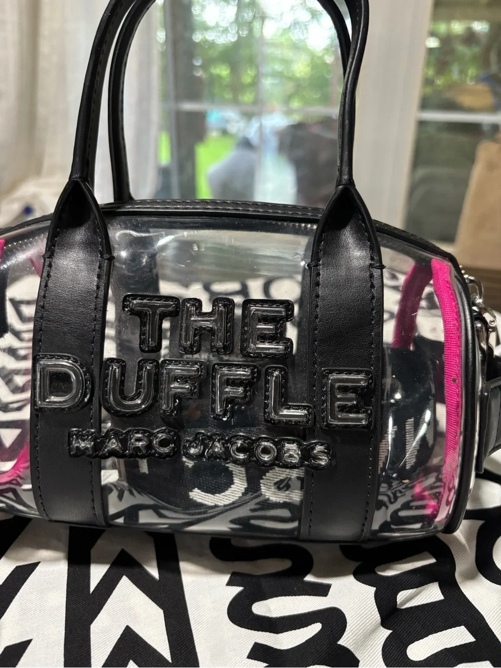 Marc Jacobs Clear Duffle Crossbody with Black Trim and Pink Accent